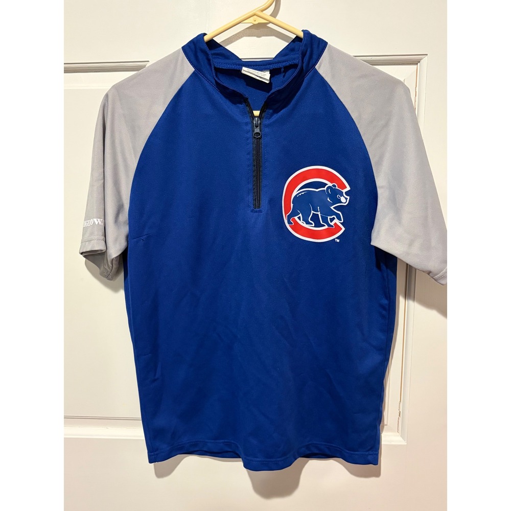 Chicago Cubs Youth XL Quarter Zip Shirt Blue Grey Bigelow Tea Promo Kids shirt